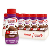 Premier Protein front packaging showing chocolate MINI bottle and benefits