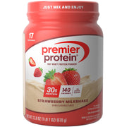Premier Protein front tub showing label and servings for quick identification and convenience