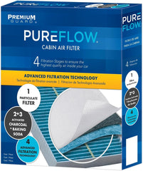 Premium Guard filtro PUREFLOW frente del empaque mostrando modelo y beneficios