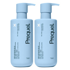 Prequel loción frontal pack doble mostrando envases y beneficio hidratación