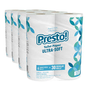 Presto! front packaging showing 24 mega rolls and pack details for convenience