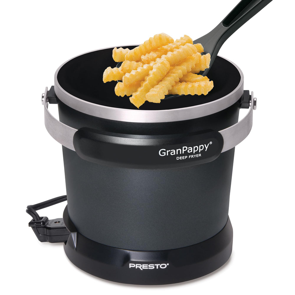 Presto GranPappy front view showing compact black countertop design and controls for convenience