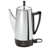 Presto stainless steel percolator front view showing elegant finish and rapid brew benefit