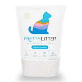 PrettyLitter bolsa frontal 6 lb mostrando empaque y beneficio de control de olores