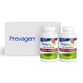 Prevagen front packaging showing two-bottle 2-pack and storage box for organized supply