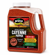 Prima Spice cayenne bulk jug front view showing label and handle for easy storage