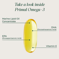 Primal Harvest etiqueta nutricional con EPA, DHA y vitamina E