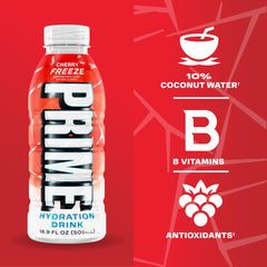 PRIME HYDRATION botella abierta vertiendo bebida para demostrar facilidad de consumo