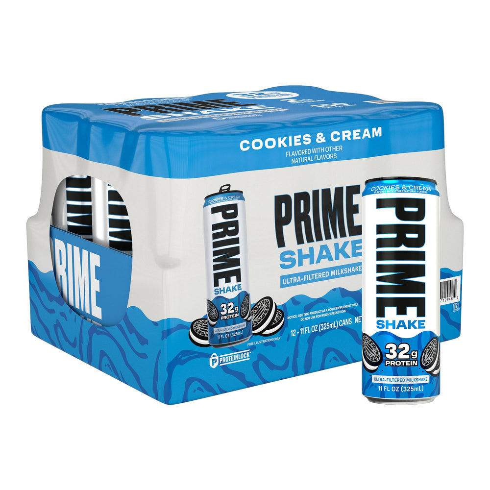 PRIME HYDRATION lata frontal mostrando sabor cookies and cream y conveniencia