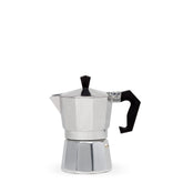 Primula vista frontal de la cafetera greca, diseño compacto y elegante