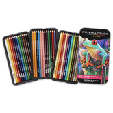 Prismacolor tin case open showing 36 pencils and organized layout for easy access