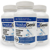 ProstaGenix front packaging showing three-bottle pack and product branding benefit