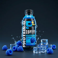 Person holding Protein2o bottle showing portable 16.9 oz size