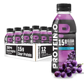 Protein2o grape front packaging showing bottle and grape benefit of clear protein