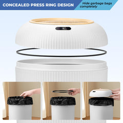 Pukomc lid open with hands present demonstrating touchless convenience