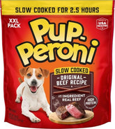 Pup-Peroni frente de bolsa mostrando 38 oz y diseño atractivo