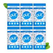 PUR Gum front packaging showing 6 resealable peppermint bags for easy freshness