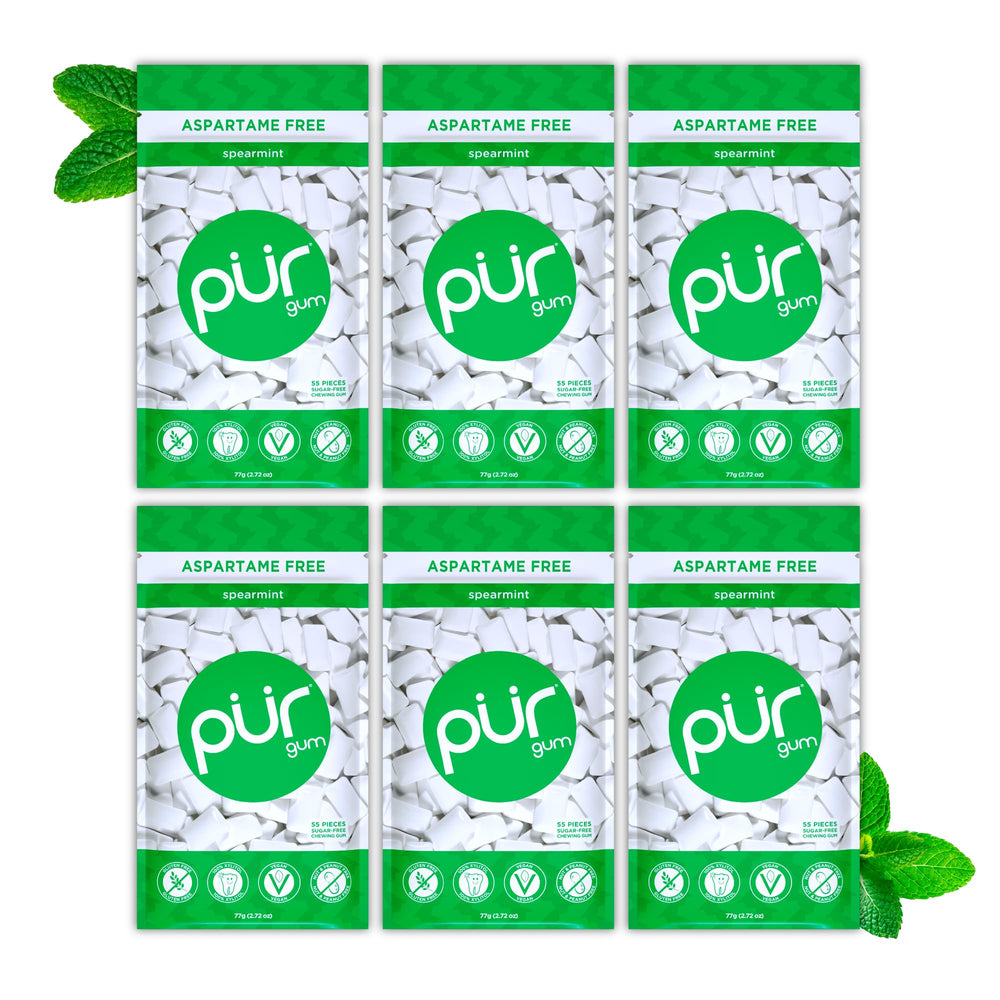 PUR Gum front packaging showing spearmint bags and branding for convenience