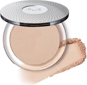 PÜR MINERALS polvo compacto frontal mostrando acabado natural