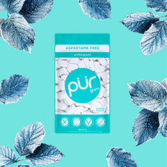 PUR Gum single piece close-up texture and clear wintergreen flavor