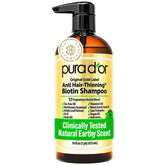 PURA D'OR front packaging shows 16oz bottle and promotes fuller-looking volume