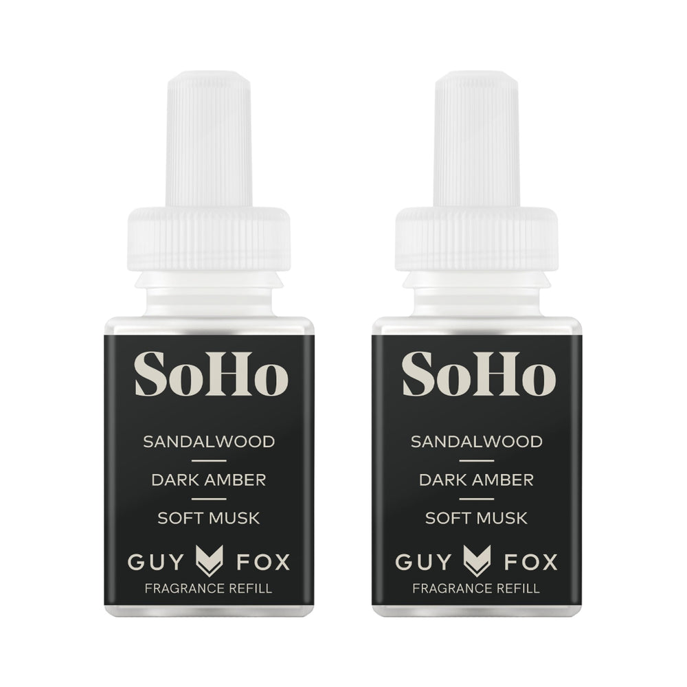 Pura x GUY FOX SoHo pack frontal mostrando dos recargas y diseño limpio