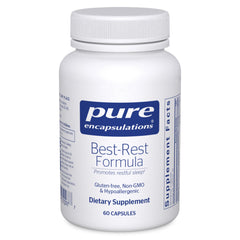 Pure Encapsulations Best‑Rest Formula frasco frontal mostrando 60 cápsulas, claridad en ingredientes