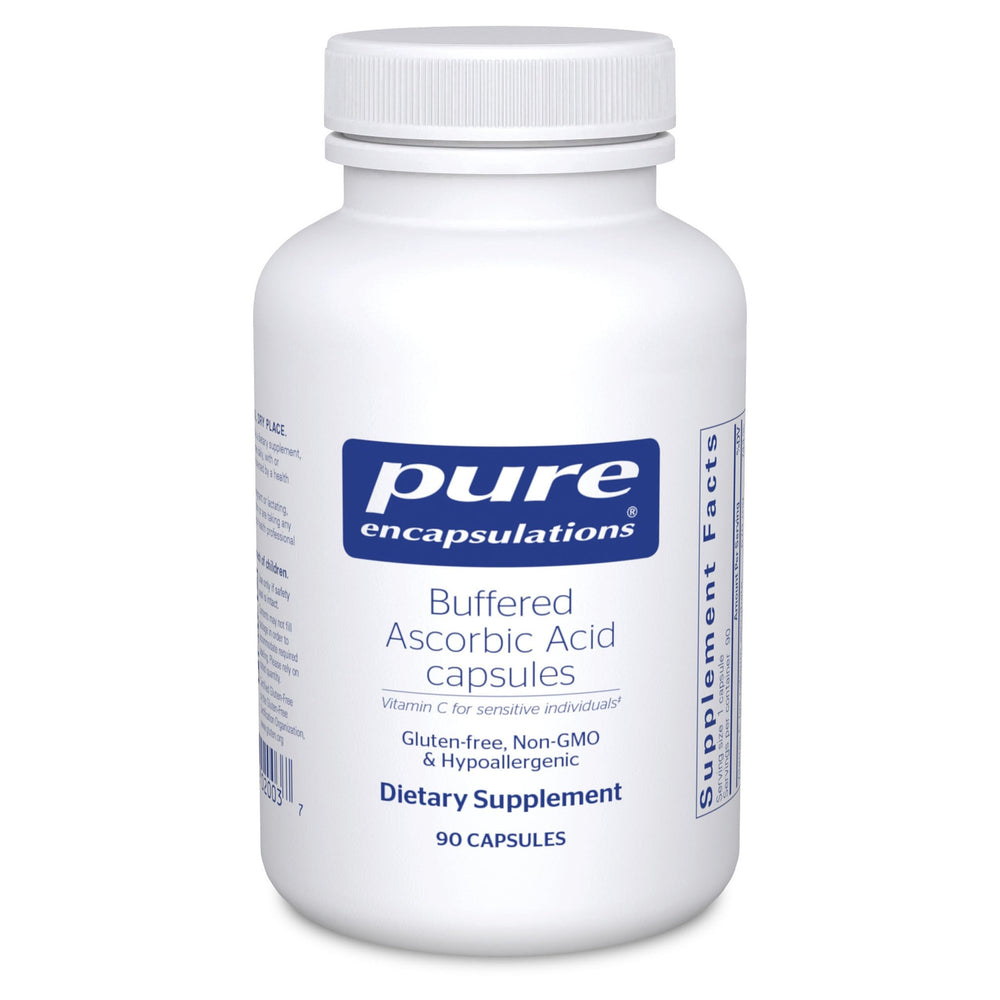 Pure Encapsulations envase frontal claro mostrando 90 cápsulas y beneficios