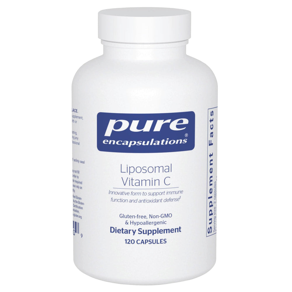 Pure Encapsulations frasco delantero mostrando etiqueta y contenedor, presenta confianza
