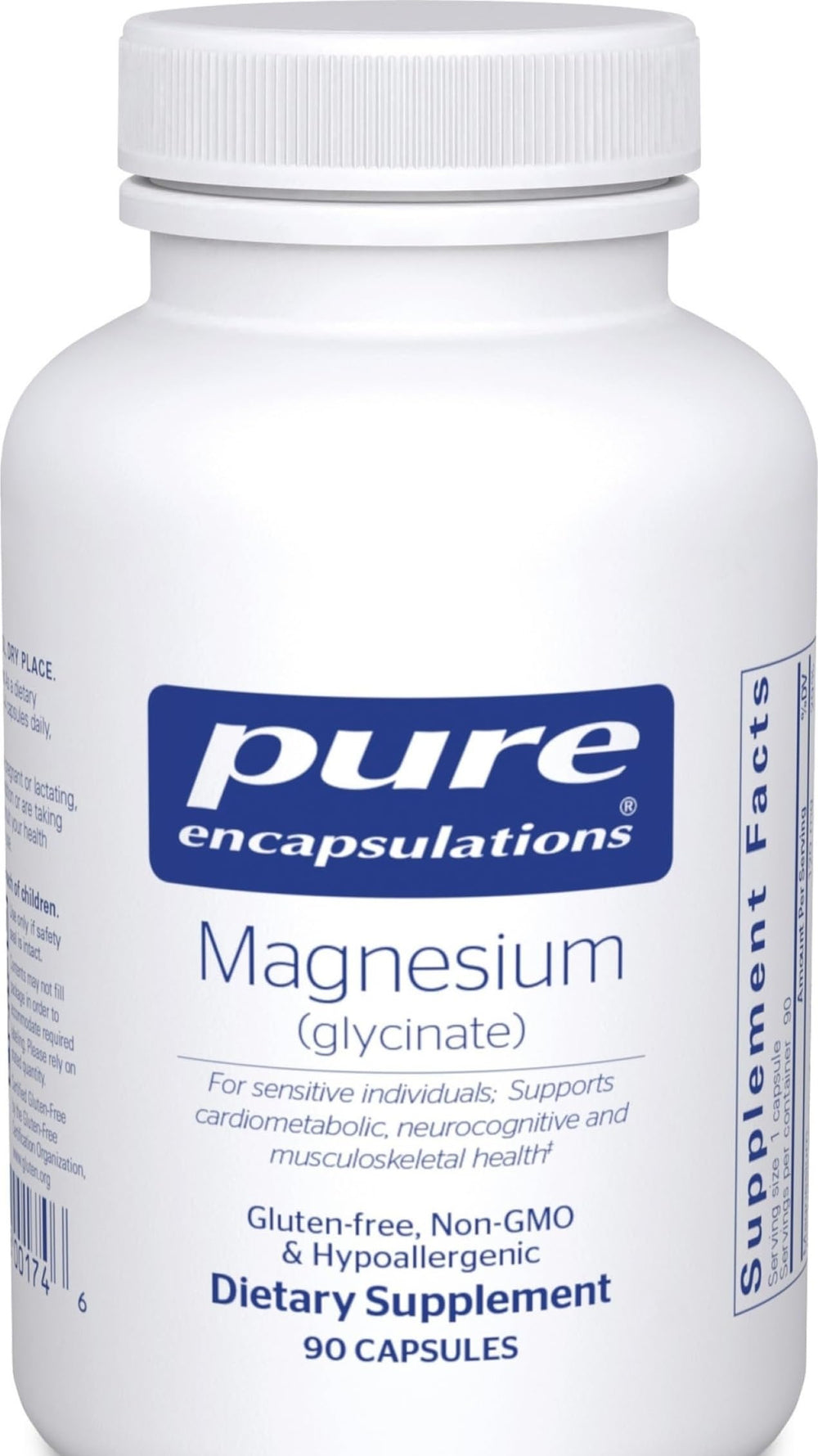 Pure Encapsulations frasco frontal magnesio glicinato, presentación clara y profesional