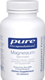 Pure Encapsulations frasco frontal magnesio glicinato, presentación clara y profesional