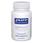 Pure Encapsulations frasco OptiFerin-C mostrando etiqueta y beneficio de pureza