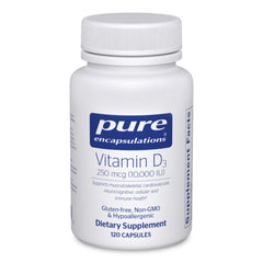 Pure Encapsulations envase frontal mostrando la vitamina D3 y su alta concentración