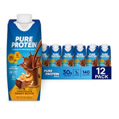 Pure Protein frente del envase mostrando sabor chocolate mantequilla de cacahuete y beneficio proteico