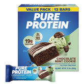 Pure Protein caja frontal mostrando 12 barras, conveniente y nutritiva
