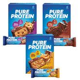 Pure Protein caja frontal mostrando las 18 barras y conveniencia pronta
