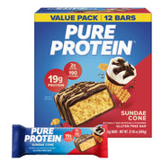Pure Protein frontal del empaque mostrando 12 barras y beneficios proteicos