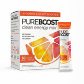 Pureboost Citrus Sunrise front box showing 30 packets and bright citrus branding for convenience
