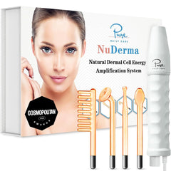 Pure Daily Care NuDerma front view showing handheld design and neon head for easy home treatments