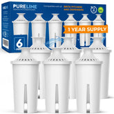PURELINE pack de seis filtros frente mostrando compatibilidad y ahorro