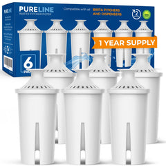 PURELINE pack de seis filtros frente mostrando compatibilidad y ahorro