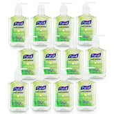 Purell frontal botella con bomba mostrando etiqueta y uso práctico
