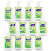 Purell frontal botella con bomba mostrando etiqueta y uso práctico