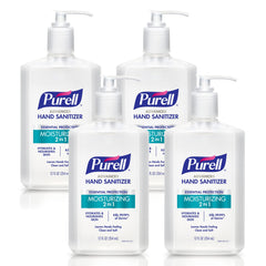 Purell envase frontal 12 oz con bomba mostrando etiqueta y uso práctico