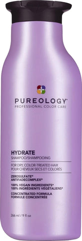 Pureology botella frontal Hydrate 9 fl oz mostrando diseño y beneficio hidratación