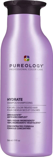 Pureology botella frontal Hydrate 9 fl oz mostrando diseño y beneficio hidratación
