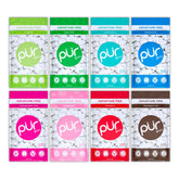 PUR Gum vista frontal del pack variado con 8 bolsas, conveniencia portátil