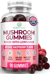 Purify Life front packaging showing bottle and 10‑mushroom label for easy selection