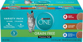 Purina ONE 24-pack front packaging showing variety and convenience
