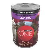 Purina ONE front can showing beef and bison benefits